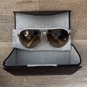Gucci White and Gold Aviator Sunglasses GG1827/S BNCIS 63mm